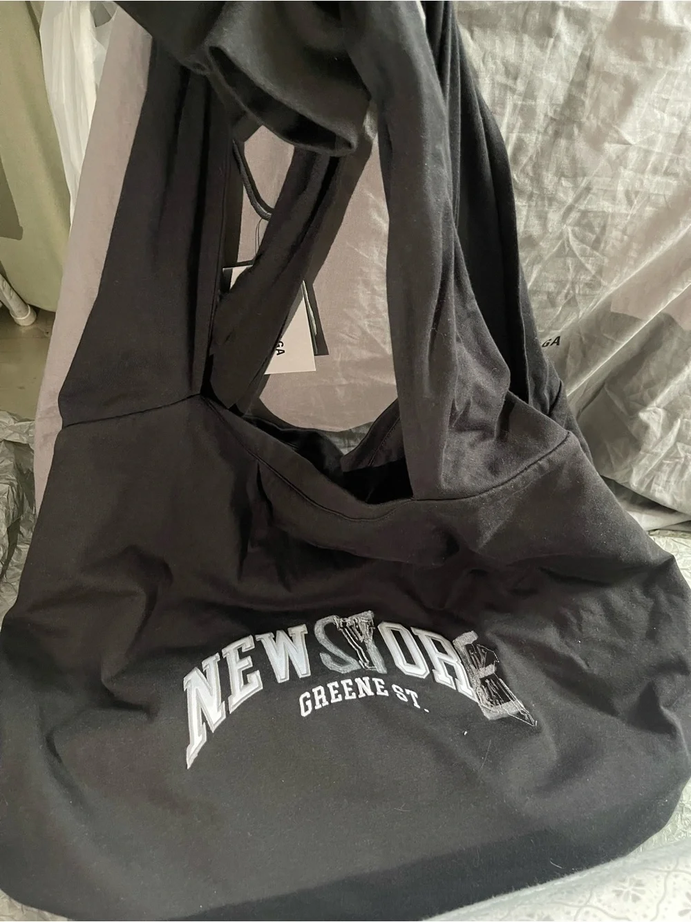 Balenciaga New Jersey Hobo Bag Black Large Cotton Shoulder Bag NWT Italy
